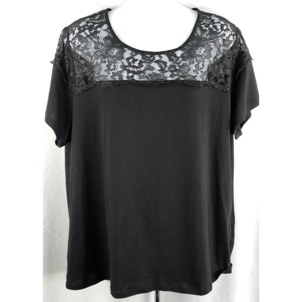 Cato Lace Flowy Top 18/20W Blk Scoopneck Short Sleeve Fairy Whimsigoth